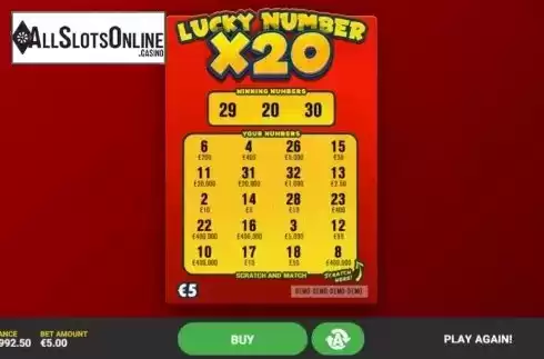 Game Screen 4. Lucky Number x20 from Hacksaw Gaming