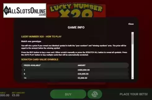 Info 1. Lucky Number x20 from Hacksaw Gaming