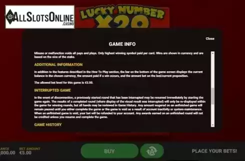 Info 3. Lucky Number x20 from Hacksaw Gaming