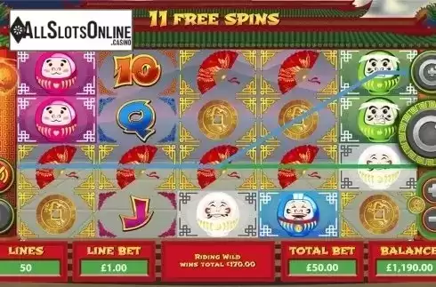 Free Spins Screen. Legend of Daruma from Mutuel Play