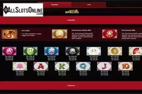 Paytable . Legend of Daruma from Mutuel Play