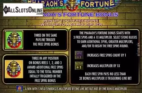 Paytable. Pharaoh's Fortune from IGT