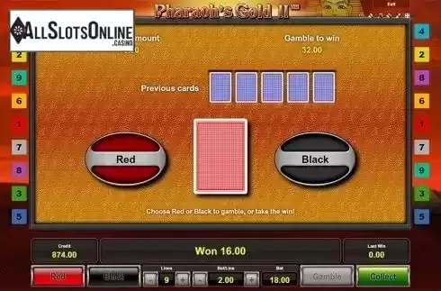 Gamble screen. Pharaoh's Gold II from Novomatic