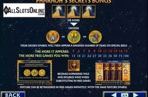 Paytable 4. Pharaoh's Secrets from Playtech