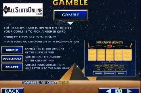 Paytable 5. Pharaoh's Secrets from Playtech