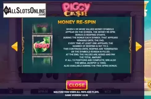 Money Re-spin screen