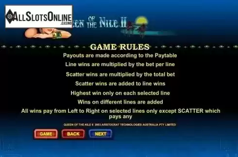 Paytable 4. Queen of Nile II from NYX Gaming Group