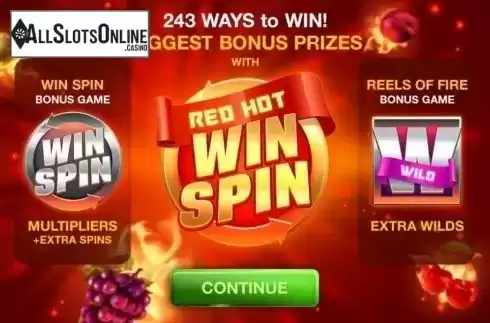 Start Screen. Red Hot Win Spin from Probability Jones