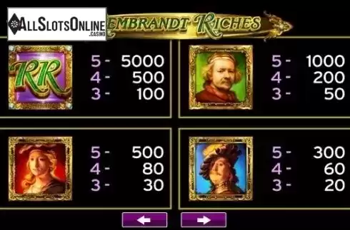 Paytable 1. Rembrandt Riches from High 5 Games
