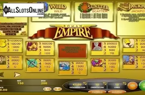 Paytable. Roman Empire (IGT) from IGT