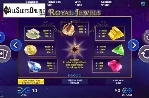 Paytable. Royal Jewels (DLV) from DLV