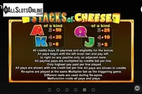 Paytable 5. Stacks of Cheese from TOP TREND GAMING