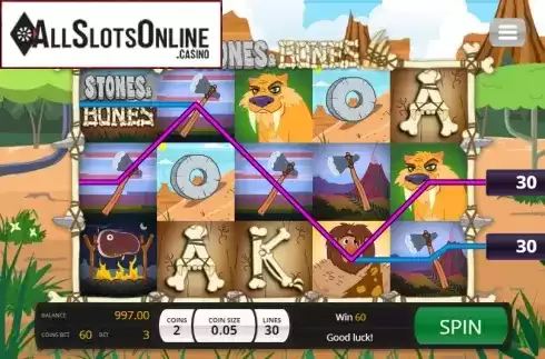 Win Screen. Stones and Bones from Saucify