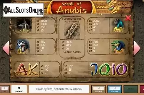 Paytable . Scroll Of Anubis from InBet Games
