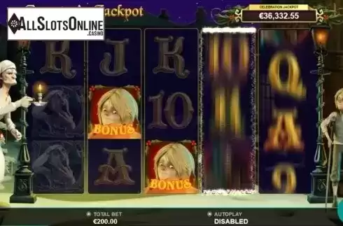 Bonus Game Reel screen. Scrooge's Jackpot from Leander Games