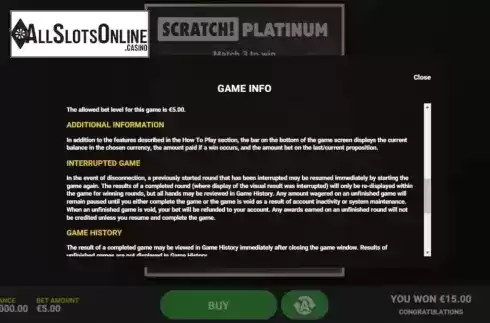Info 3. Scratch Platinum from Hacksaw Gaming