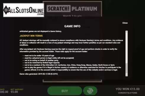 Info 4. Scratch Platinum from Hacksaw Gaming