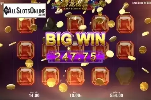 Big win screen. Shen Long Mi Bao from Booongo