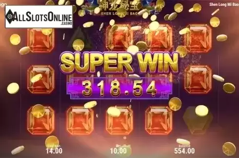 Super win screen. Shen Long Mi Bao from Booongo