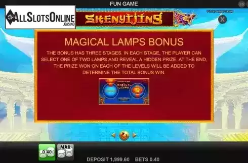 Magical lamps bonus screen