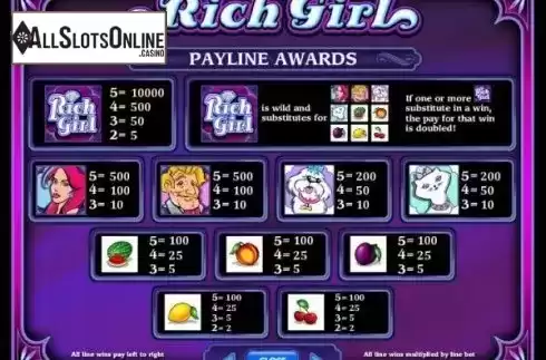 Paytable. She's a Rich Girl from IGT