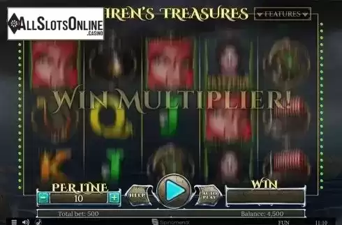 Multiplier win screen. Sirens Treasures from Spinomenal