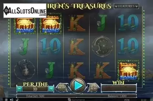 Bonus win screen. Sirens Treasures from Spinomenal
