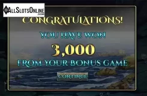 Bonus game total win screen. Sirens Treasures from Spinomenal