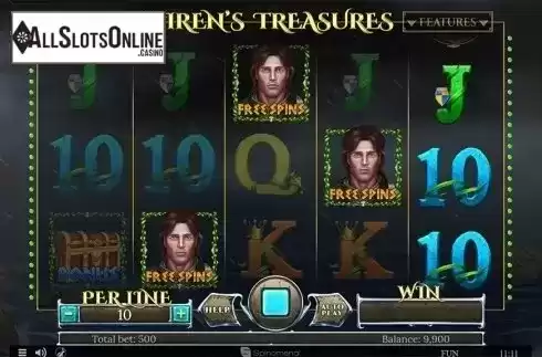 Free spins win screen. Sirens Treasures from Spinomenal