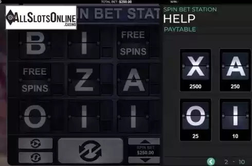 Paytable. Spin Bet Station from Green Jade Games