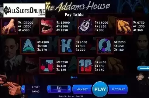 Paytable . The Addams House from X Play