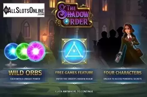 Start Screen. The Shadow Order from Push Gaming
