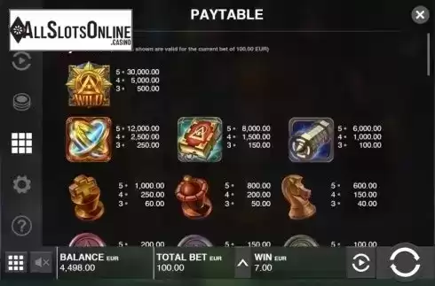 Paytable 1. The Shadow Order from Push Gaming
