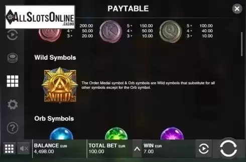 Paytable 2. The Shadow Order from Push Gaming