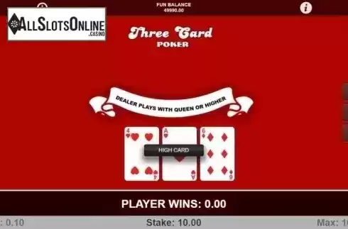 Game Screen. Three Card Poker (1X2gaming) from 1X2gaming