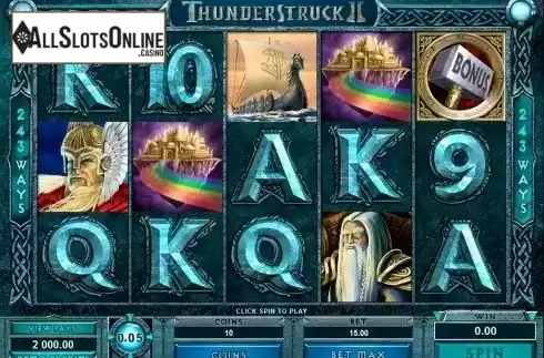 Reels screen. Thunderstruck II from Microgaming