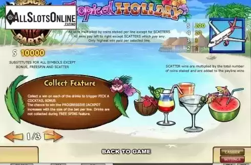 Paytable 1. Tropical Holiday from Play'n Go