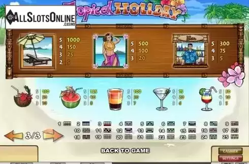 Paytable 3. Tropical Holiday from Play'n Go