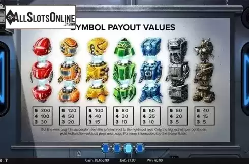 Paytable. Wild-O-Tron 3000 from NetEnt