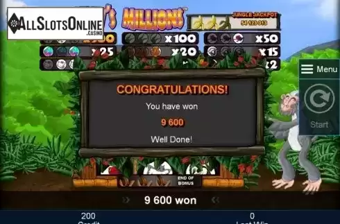 Win presentation. Monkey's Millions from Greentube