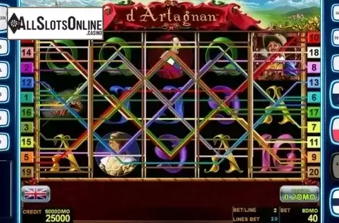 Reels screen. d'Artagnan Deluxe from Novomatic
