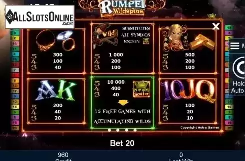 Paytable 1. Rumpel Wildspins from Greentube