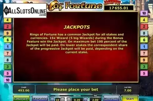 Paytable 3. Rings of Fortune from Greentube