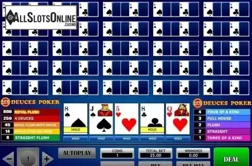 Game Screen. 25x Deuces Poker from iSoftBet