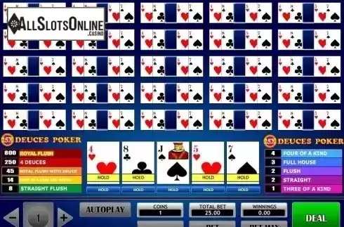 Game Screen. 25x Deuces Poker from iSoftBet