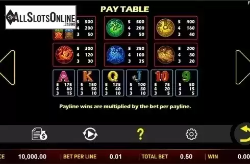 Paytable . 5 Lucky Elements from Aspect Gaming