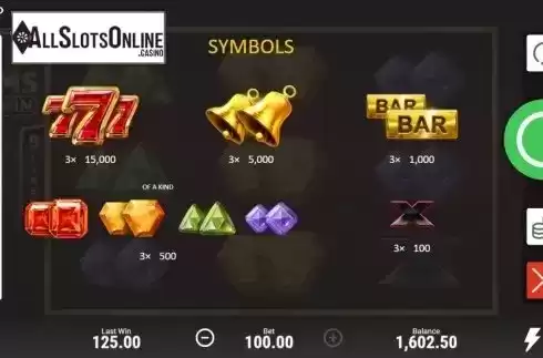 Paytable. 777 Gems Respin from Booongo