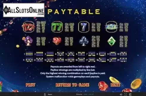 Paytable 1. 777 Golden Wheel from GamePlay