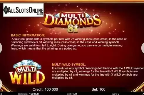 Paytable 3. Multi Diamonds 81 from KAJOT