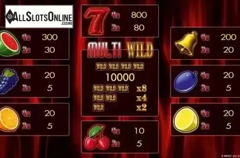 Paytable 1. Multi Wild Red HD from Merkur